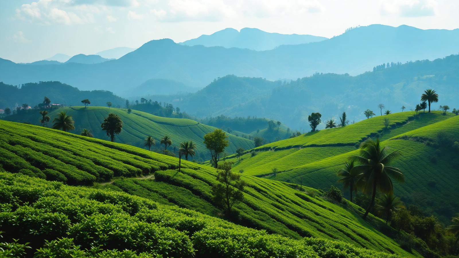 Tea gardens and blue mountains near Ooty